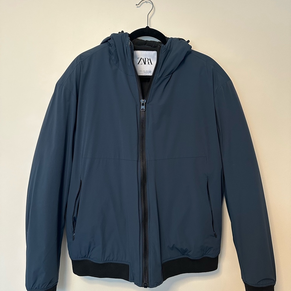 Zara Men's Lightweight Hooded Jacket - Dark Blue